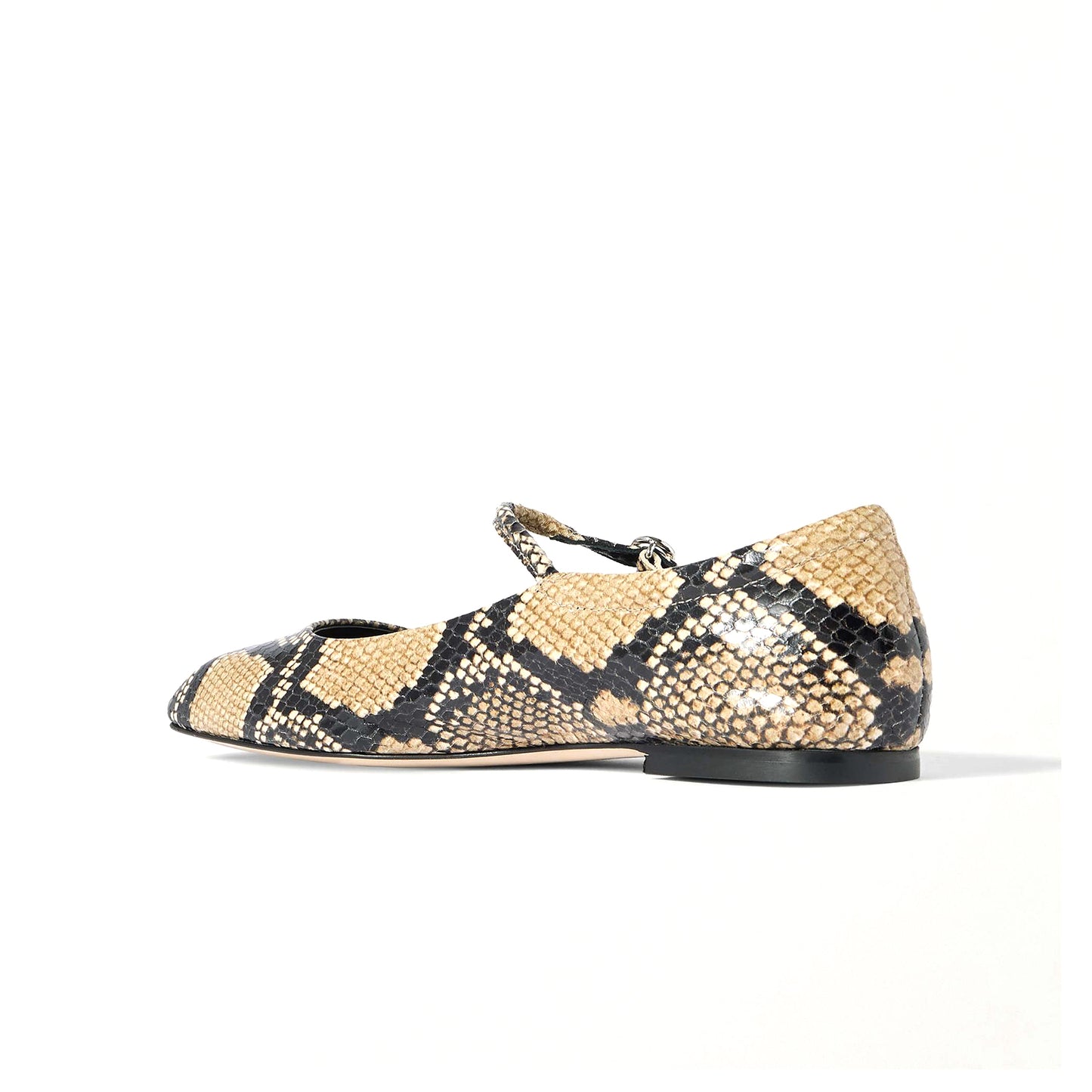 Snakeskin Print Vegan Leather Square-Toe Mary Jane Ballet Flats