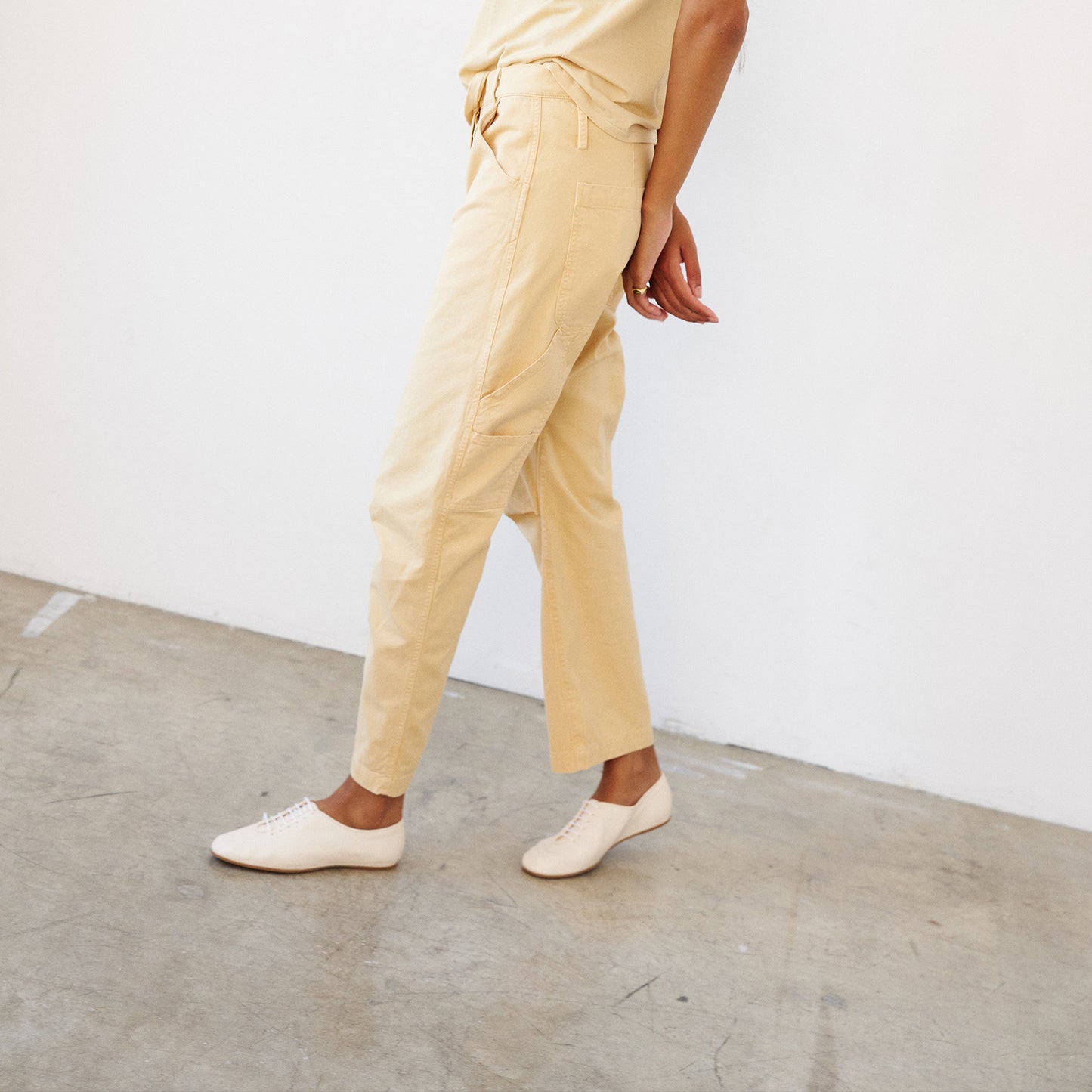 Cream Square-Toe Lace-Up Slip-On Slippers Flats