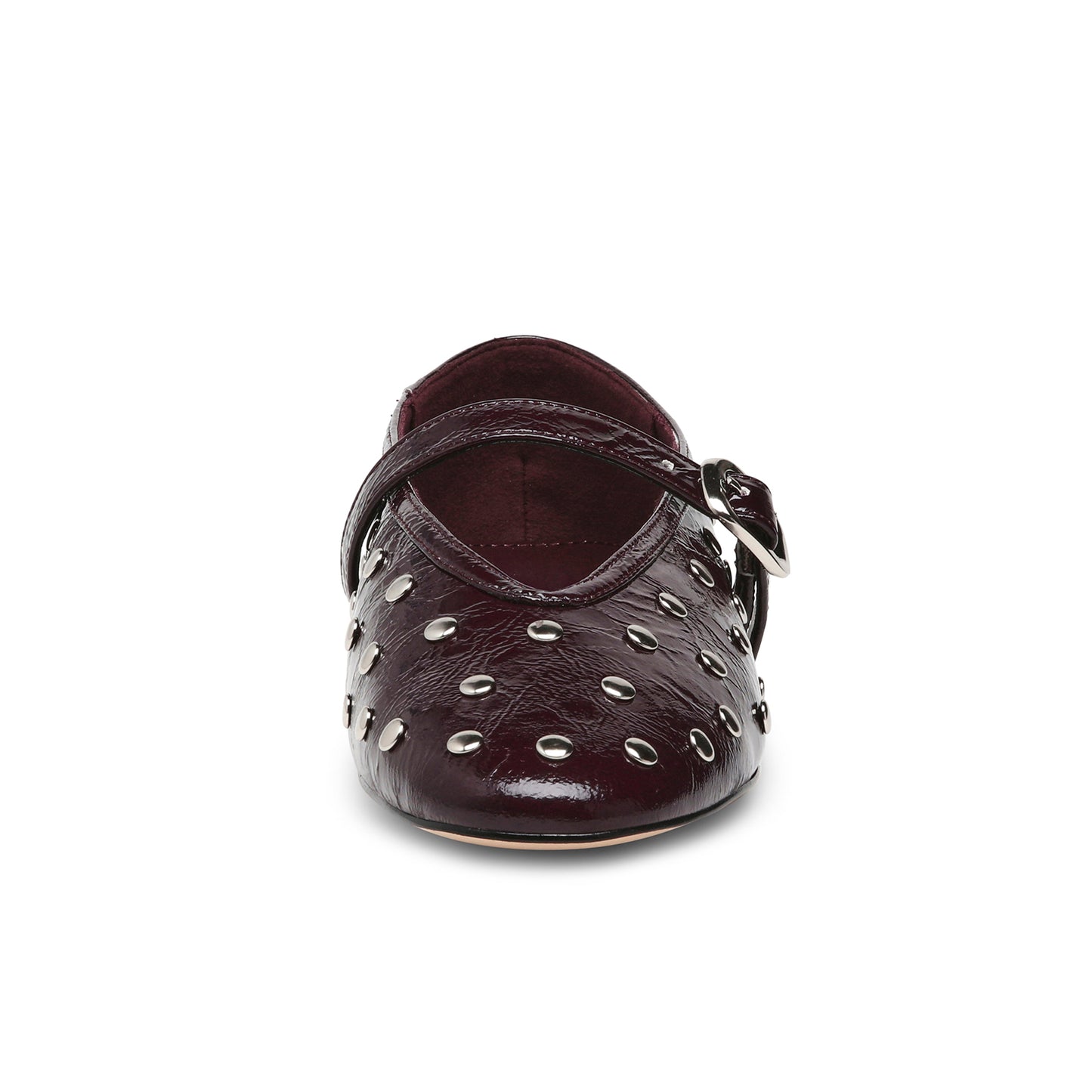 Patent Cherry Red Round-Toe Studs And Mary Jane Ballet Flats