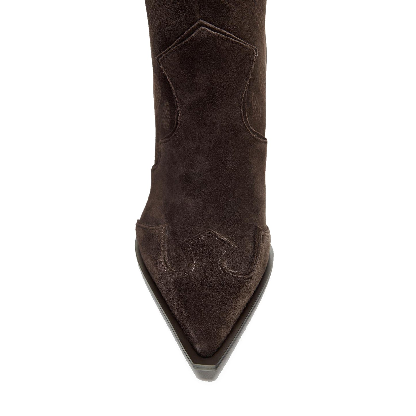 Brown Faux Suede Pointed-Toe Chic Stitch Wide Calf Knee High Cowgirl Boots