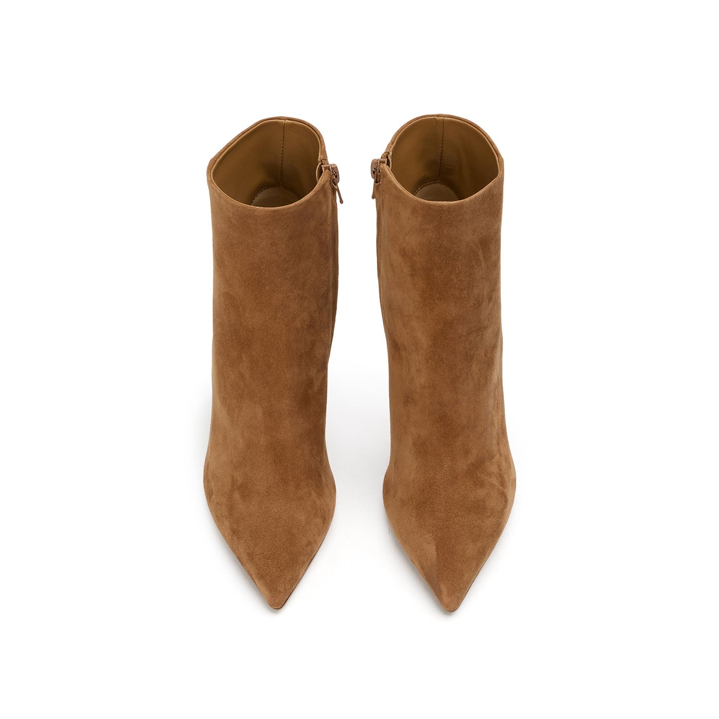 Taupe Faux Suede Pointed-Toe Full-Zip Sleek Ankle Stiletto Boots