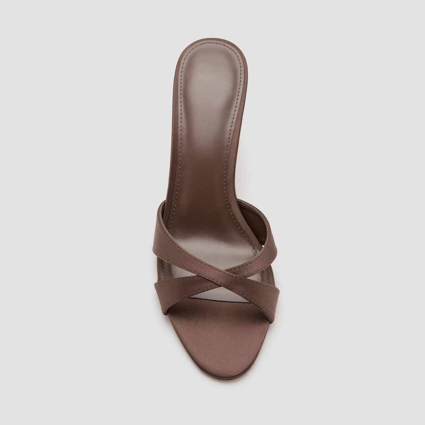 Chocolate Satin Round-Toe Front Crossed Straps Slip-On High Heels