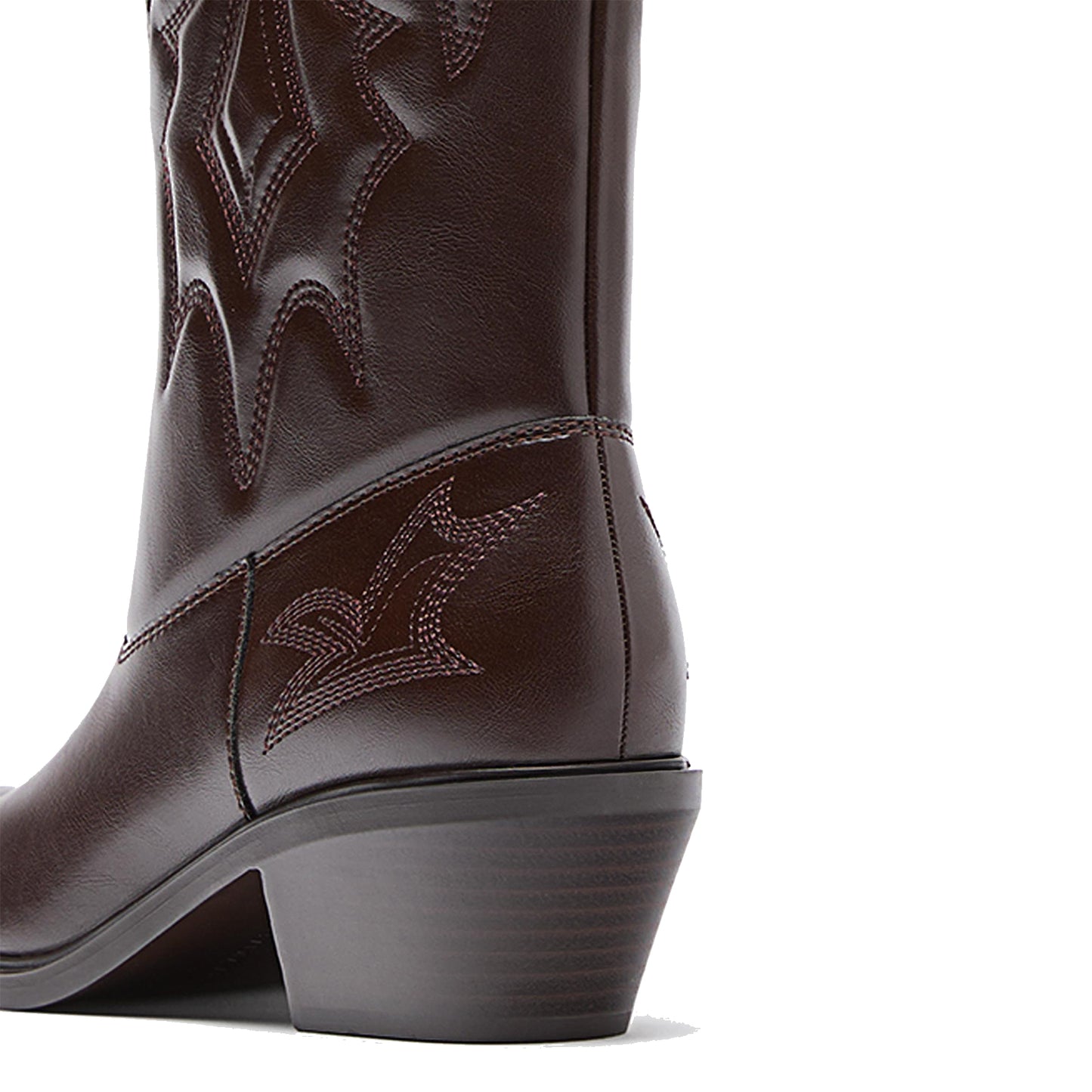 Brown Almond-Toe Chic Stitch Mid Calf Classic Cowgirl Boots