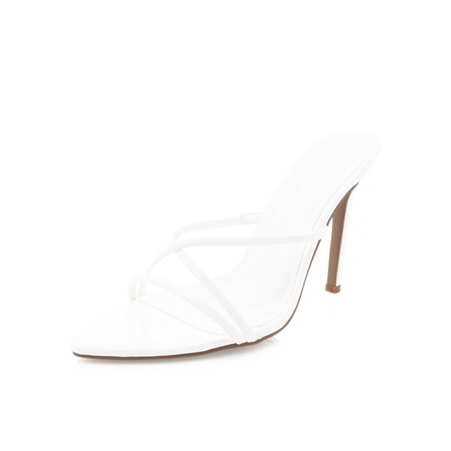 Patent White Open Pointed-Toe Three Straps High Heels