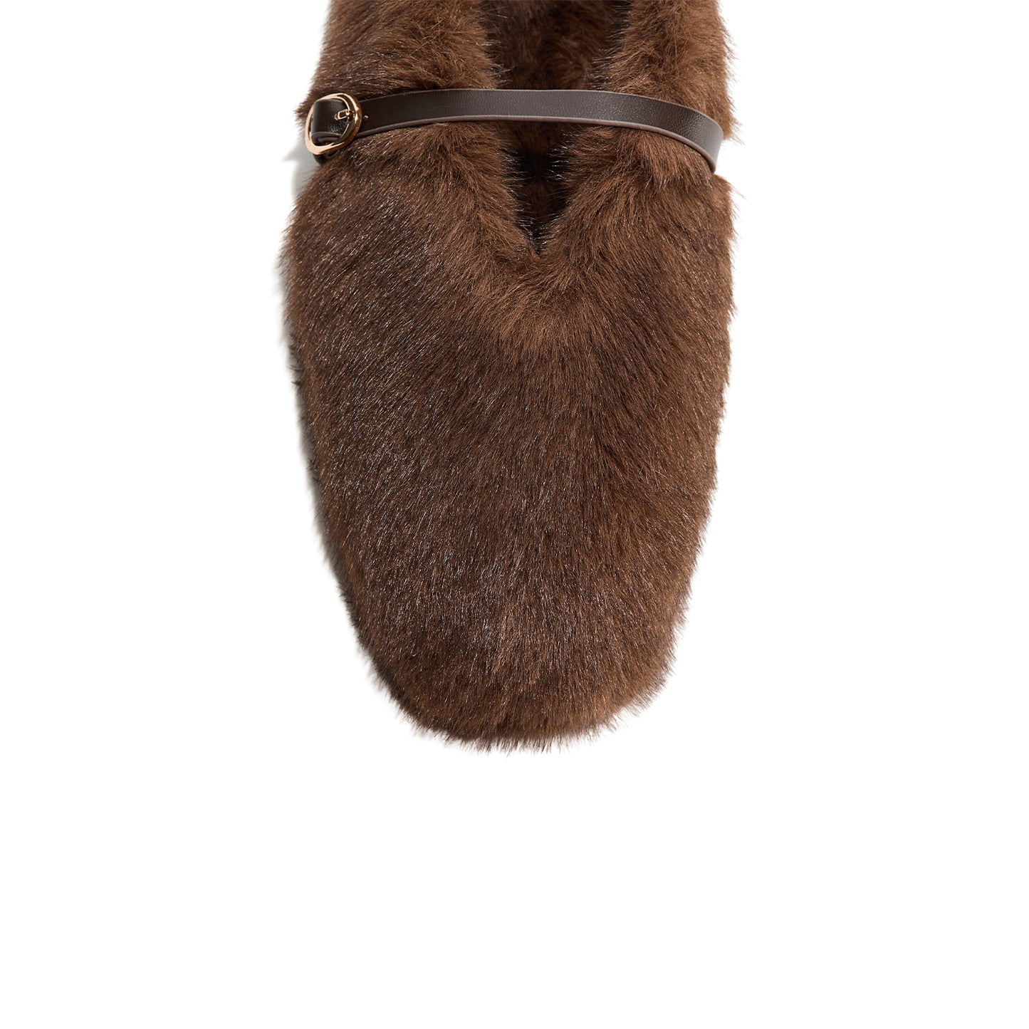 Brown Plush Square-Toe Bridge Strap Sandal Flats