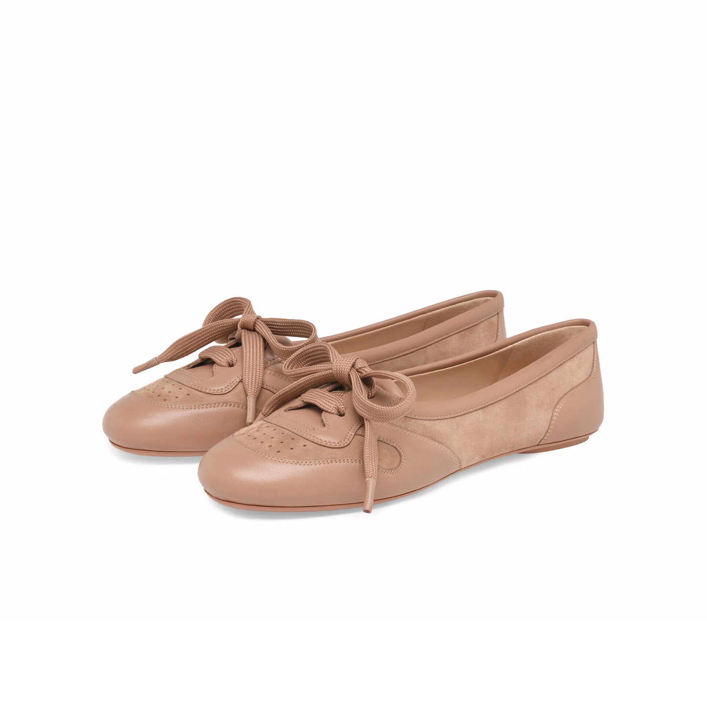 Pink Round-Toe Front Lace-Up Slip-On Ballet Flats