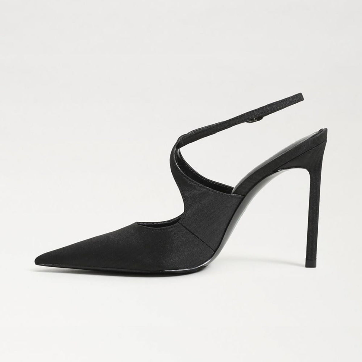 Black Satin Pointed-Toe Crossed Strap Chic High Heels