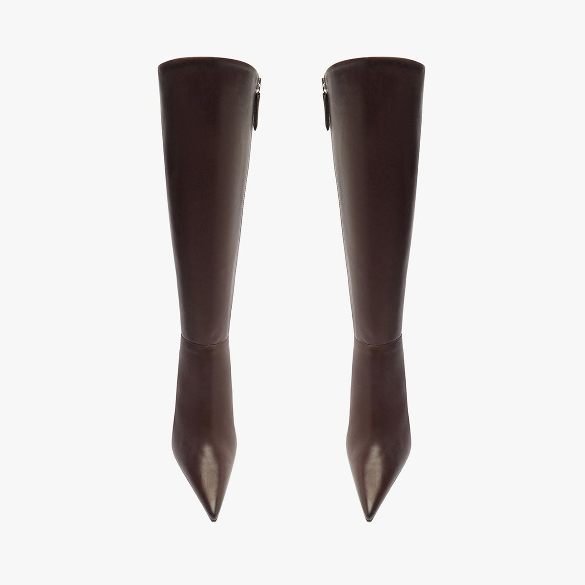 Chic Pointed-Toe Simple Full-Zip Sleek Knee High Stiletto Boots - Chocolate