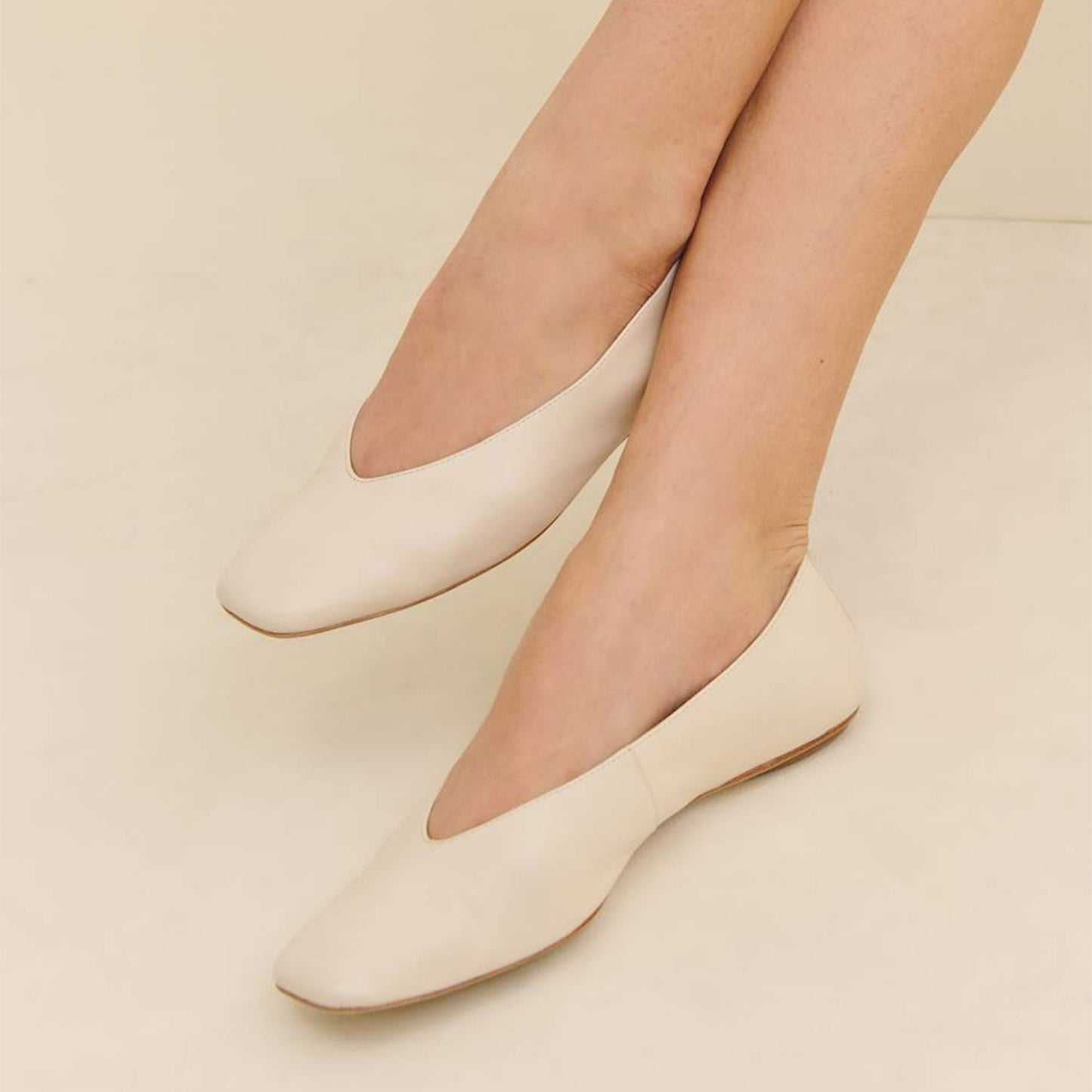 Ivory Square-Toe Classic Ballet Slip-On Flats