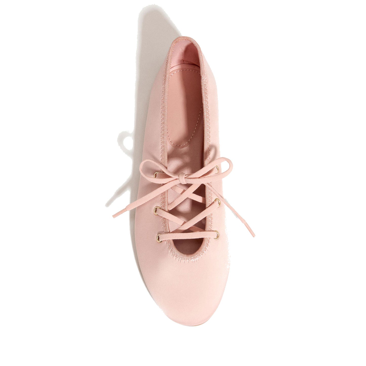 Blush Pink Satin Round-Toe Lace-Up Chic Ballet Flats
