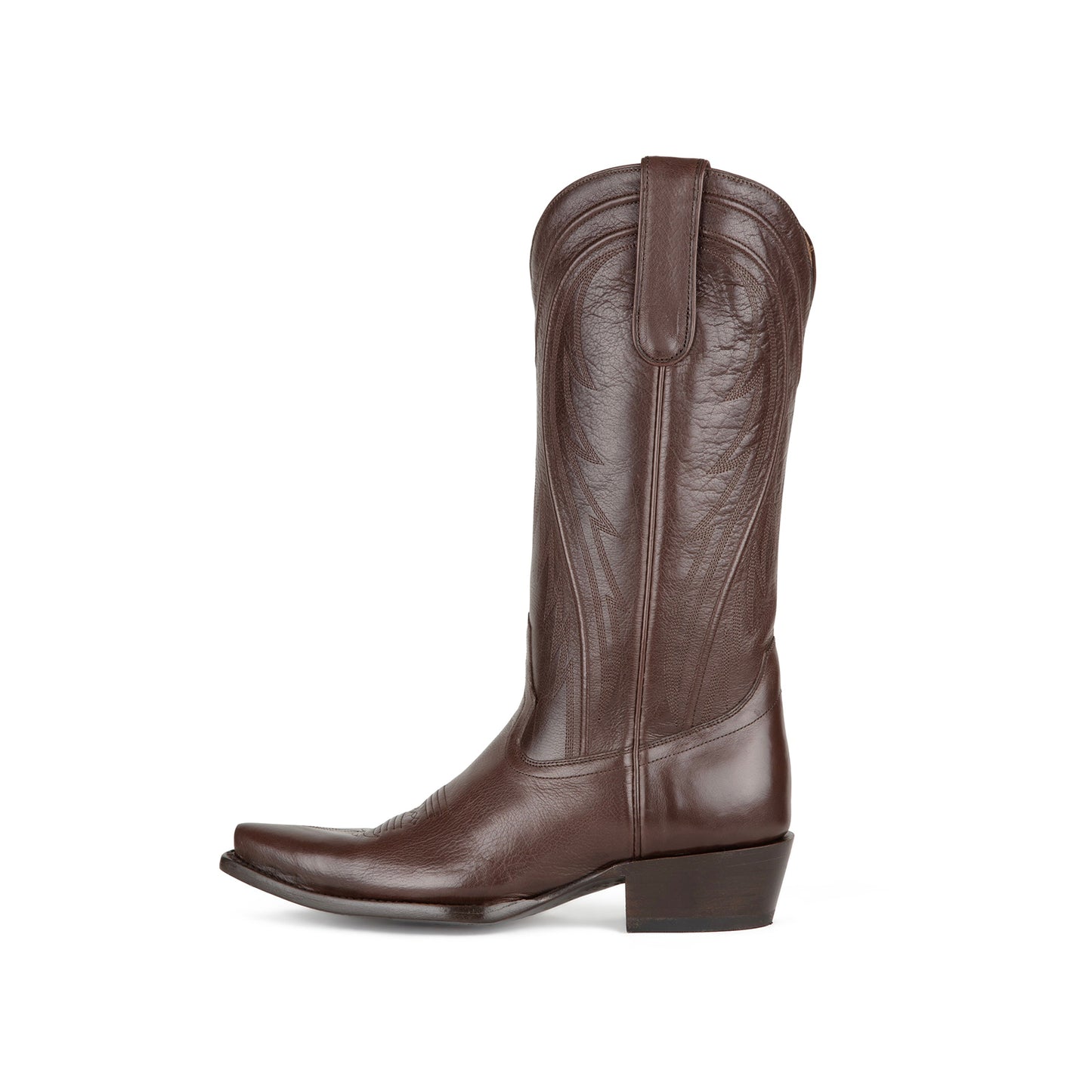 Chocolate Snip-Toe Classic Embroidery Chic Mid Calf Cowgirl Boots