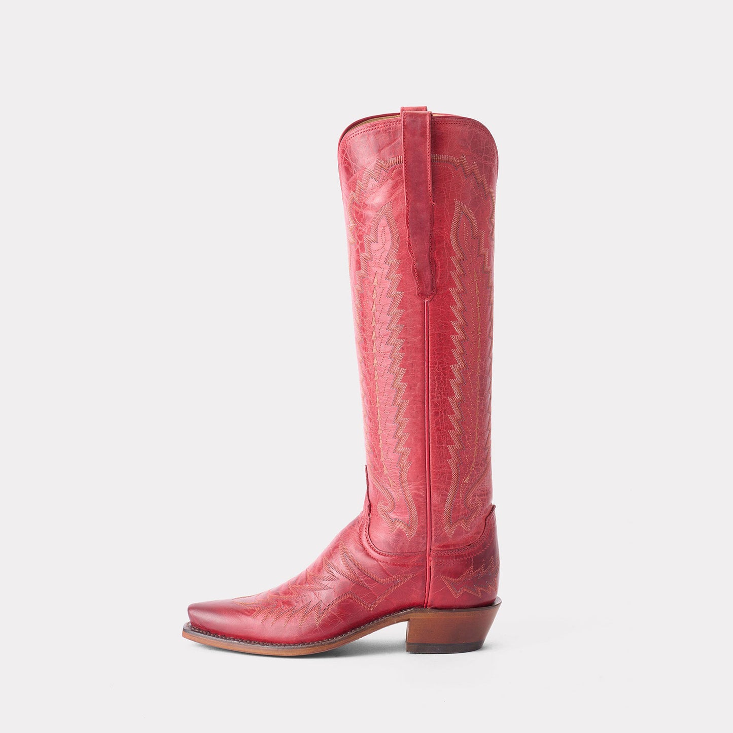 Red Snip-Toe Western Embroidery Wide Calf Chic Knee High Cowgirl Boots