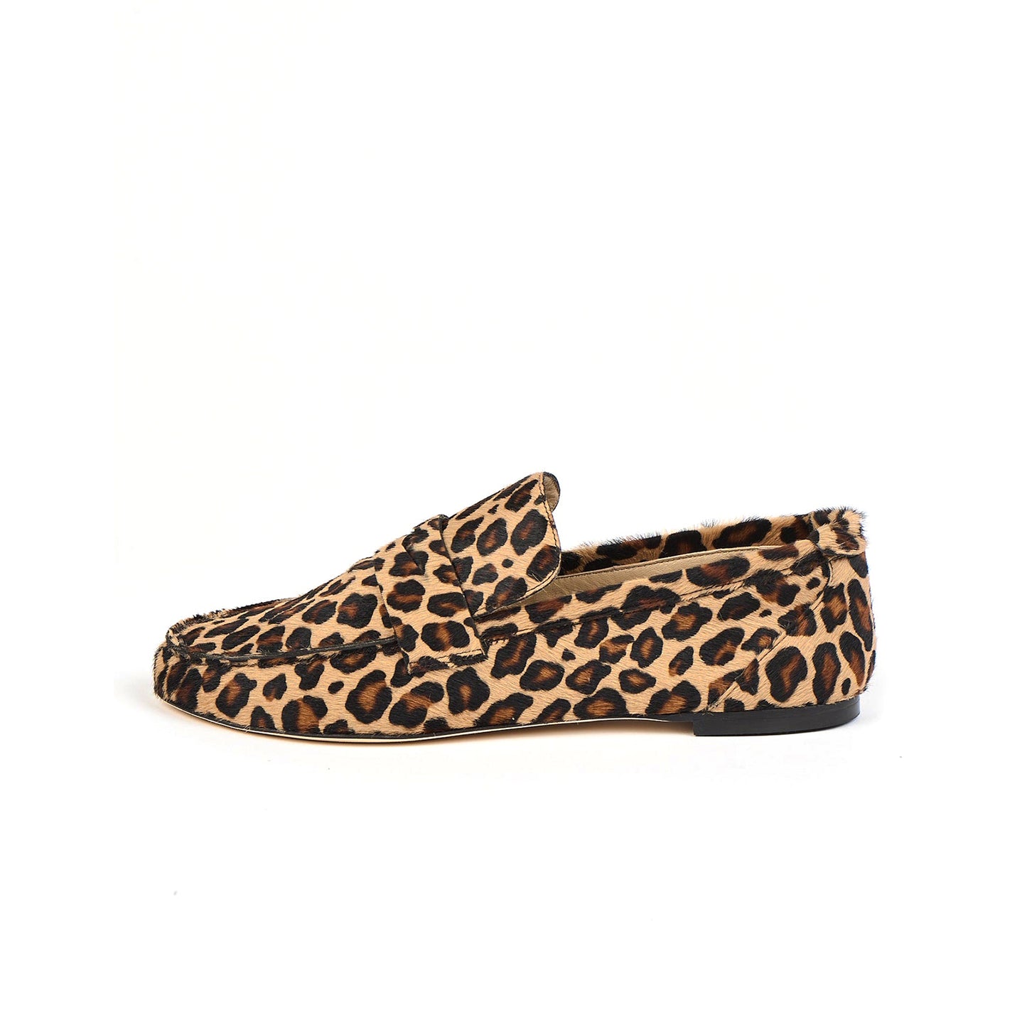 Leopard Print Pony Hair Vegan Leather Round-Toe Slip-On Chic Loafers Flats