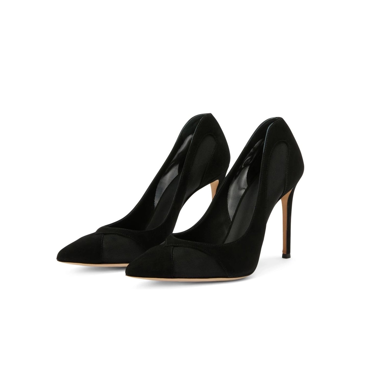 Black Mesh And Faux Suede Pointed-Toe Slip-On High Heels Pumps