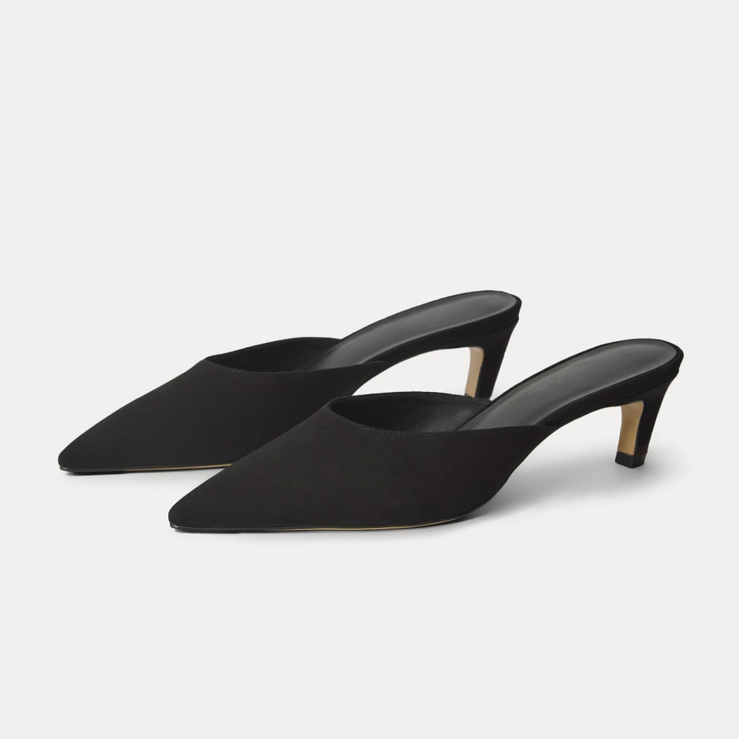 Black Faux Suede Pointed-Toe Slip-On Backless Kitten Heels