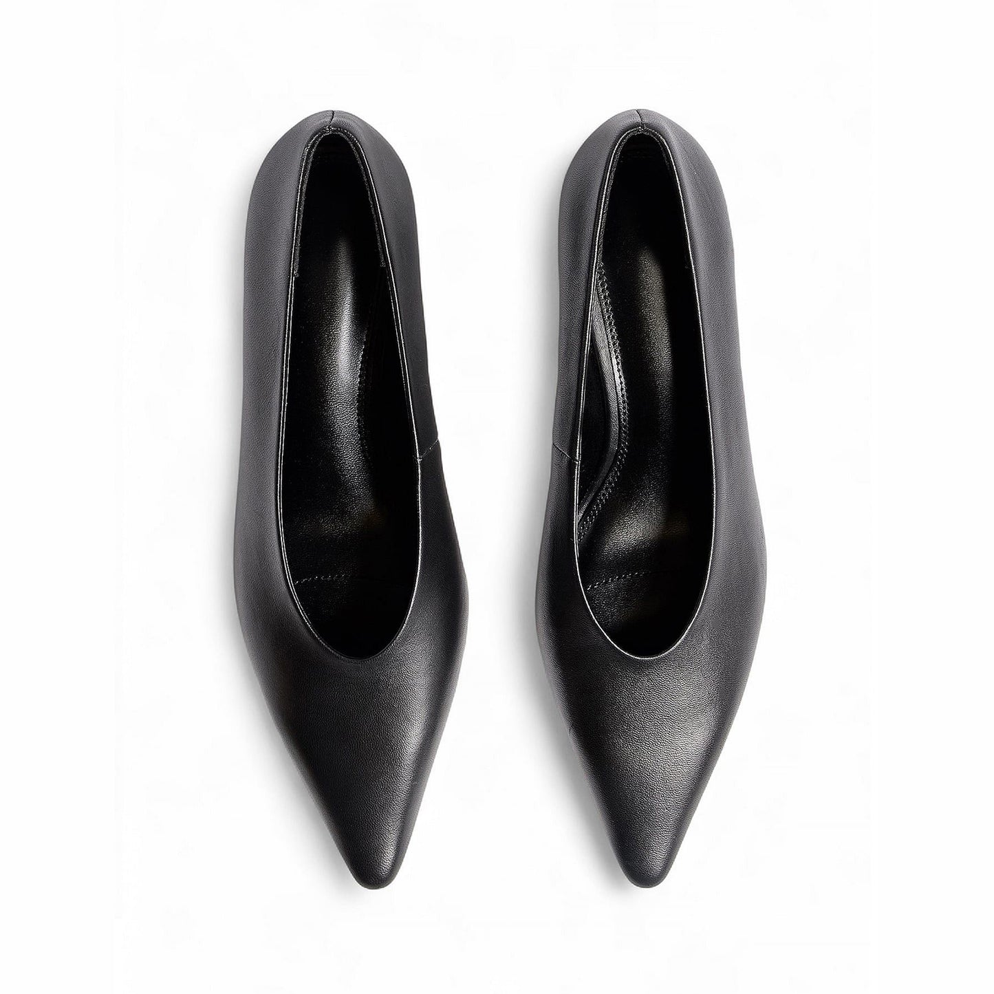 Black Pointed-Toe Slip-On Pumps Kitten Heels