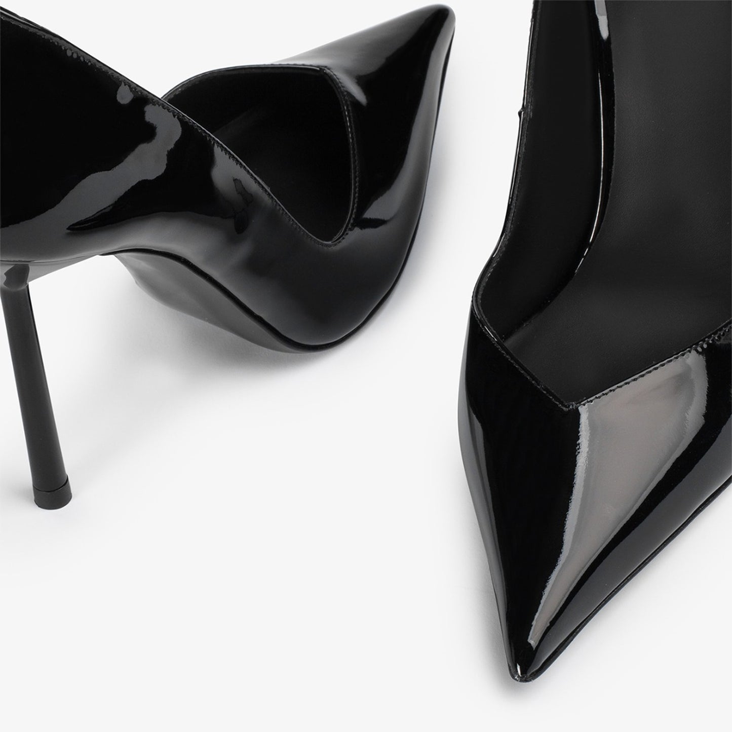 Patent Black Pointed-Toe Sleek Slip-On High Heels