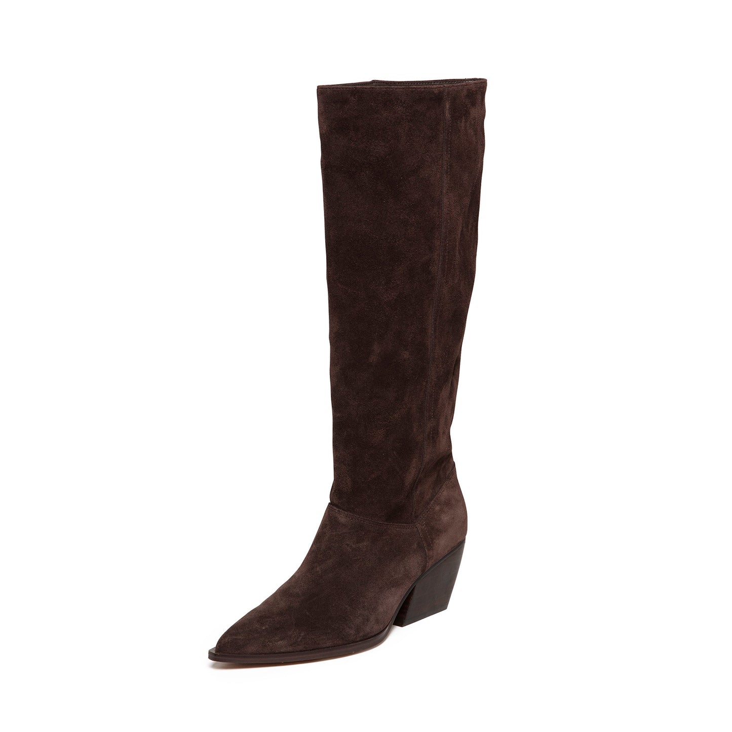 Brown Faux Suede Pointed-Toe Half-Zip Sleek Knee High Cowgirl Boots