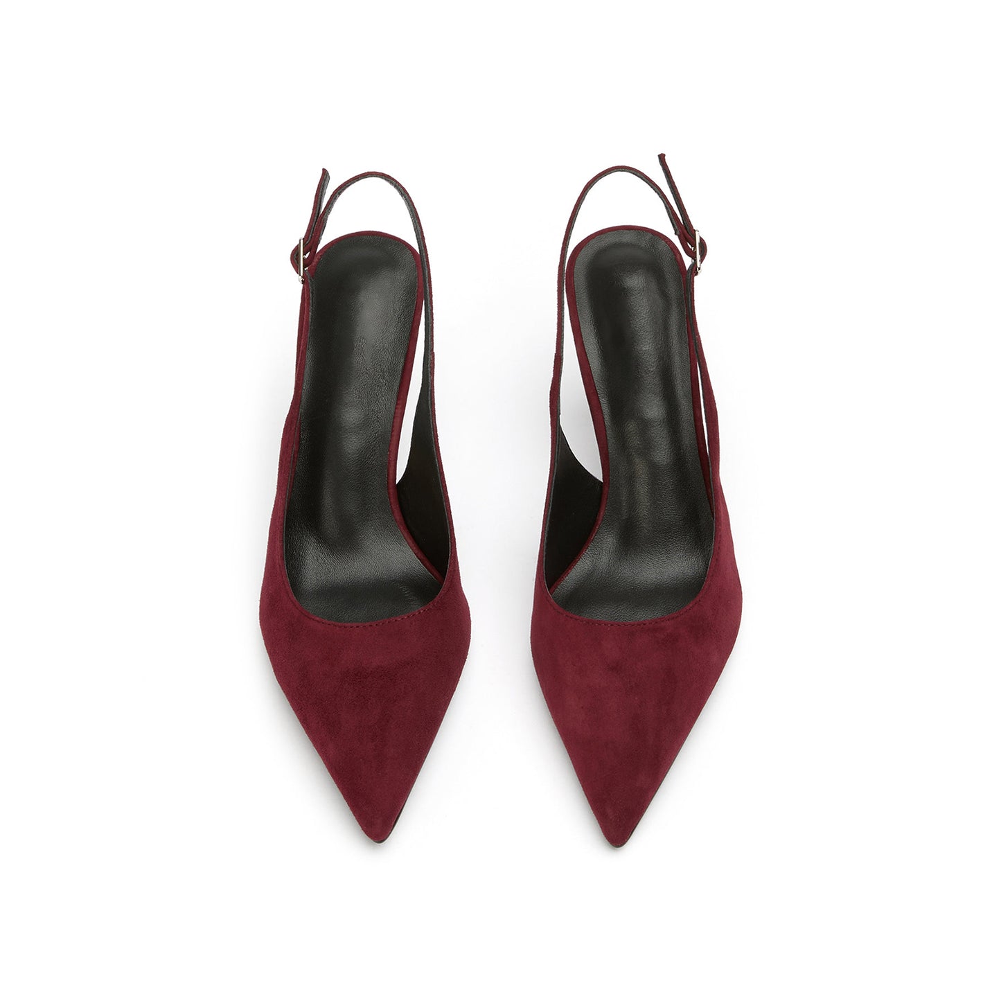 Burgundy Faux Suede Pointed-Toe Classic Buckle Slingback Kitten Heels