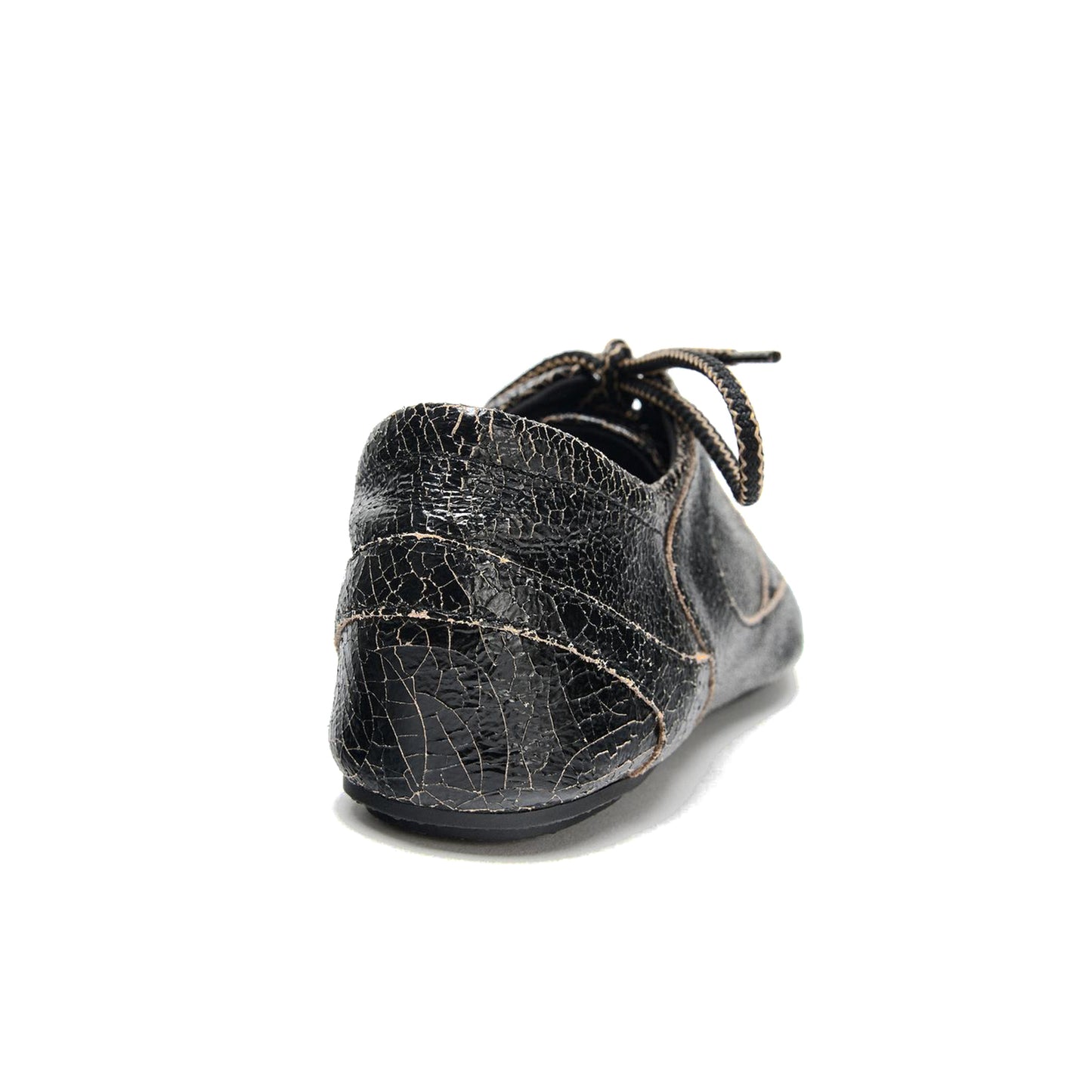 Distressed Black Square-Toe Classic Lace-Up Flats
