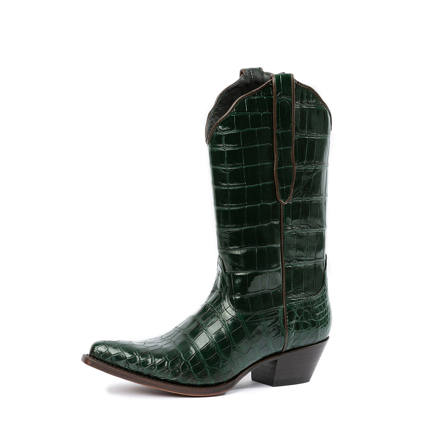 Black Crocodile Print Snip-Toe Simple Mid Calf Cowgirl Boots