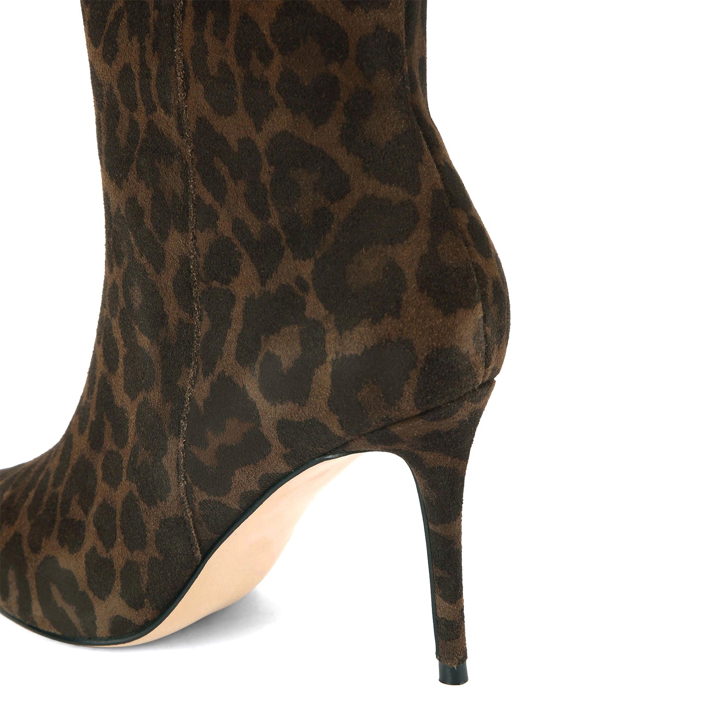 Leopard Print Pointed-Toe Stylish Simple Full-Zip Knee High Stiletto Boots