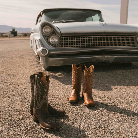 Distressed Tan Square-Toe Embroidery Mid Calf Cowgirl Boots