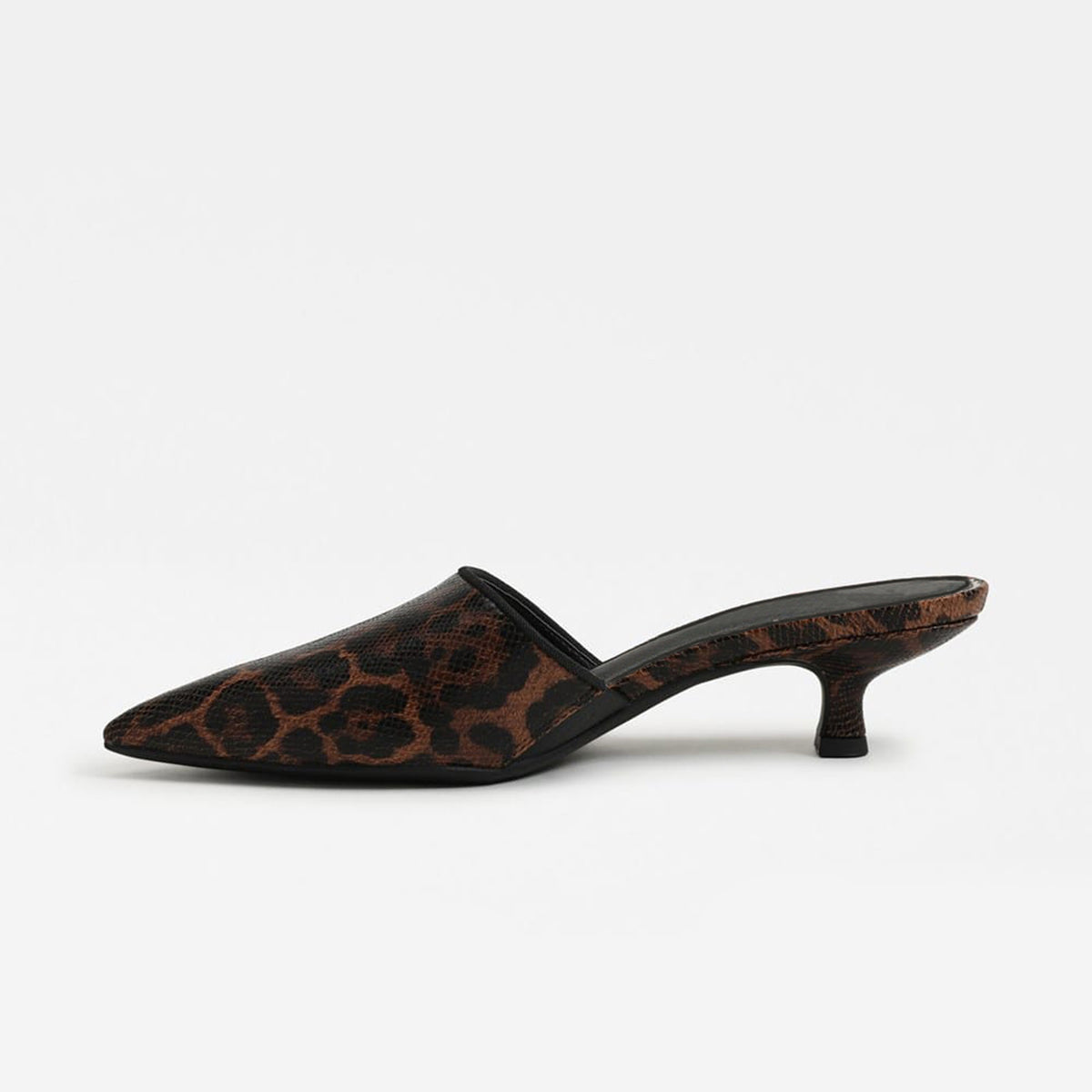 Black Leopard Pattern Pointed-Toe Backless Chic Kitten Heels