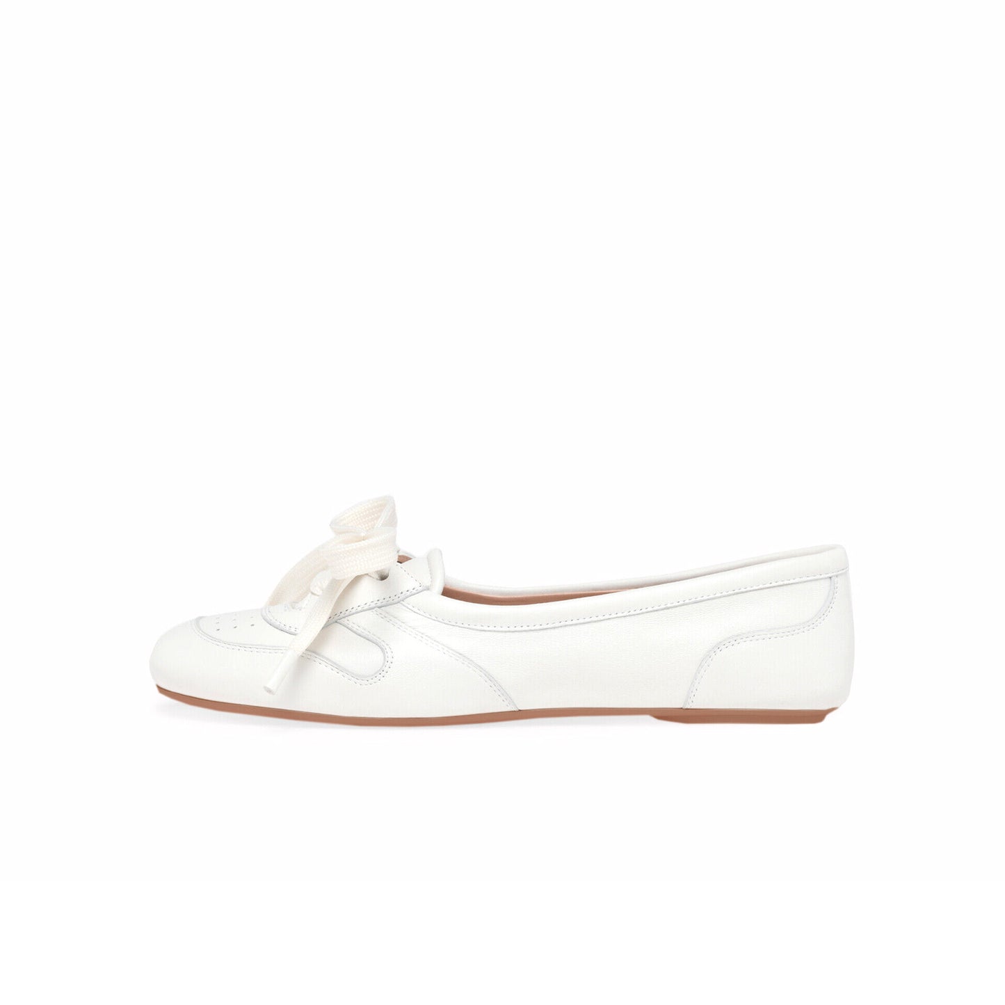 White Round-Toe Front Lace-Up Slip-On Ballet Flats