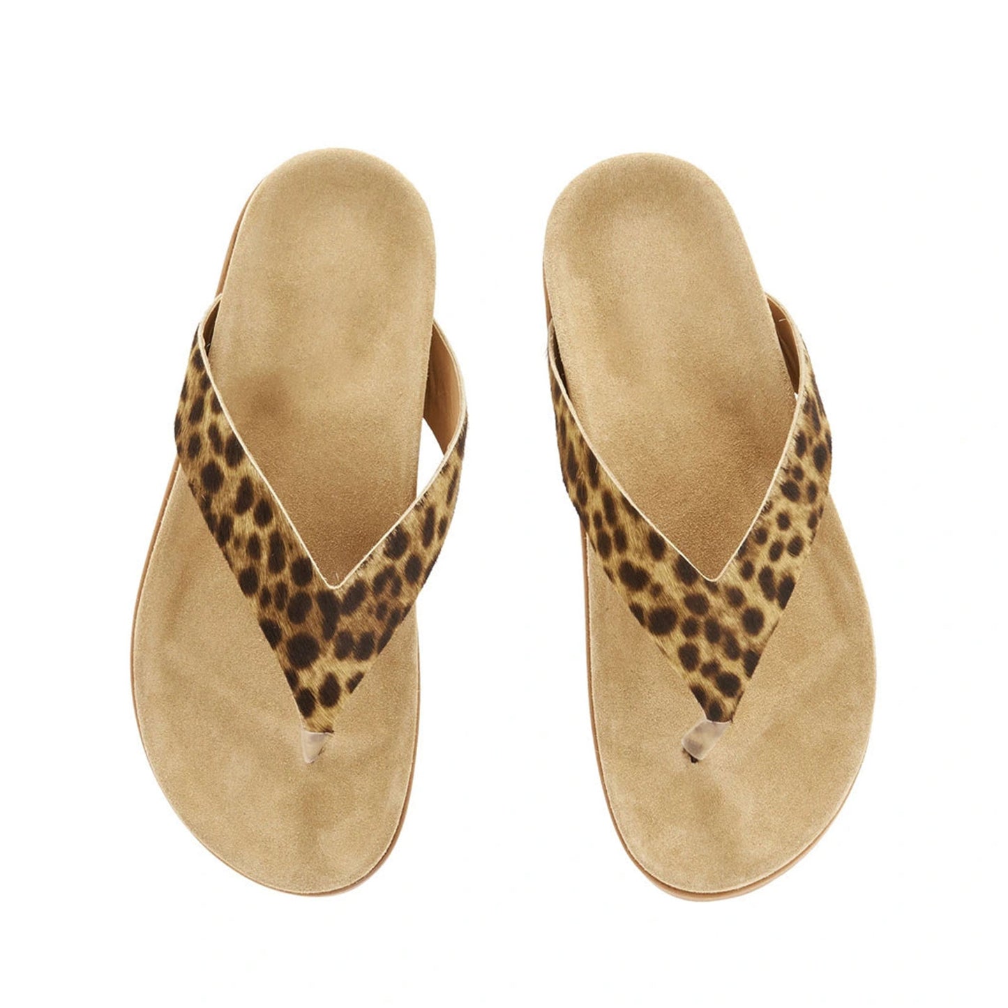 Leopard Pattern Pony Hair Square-Toe Chic Flip-Flops Flats