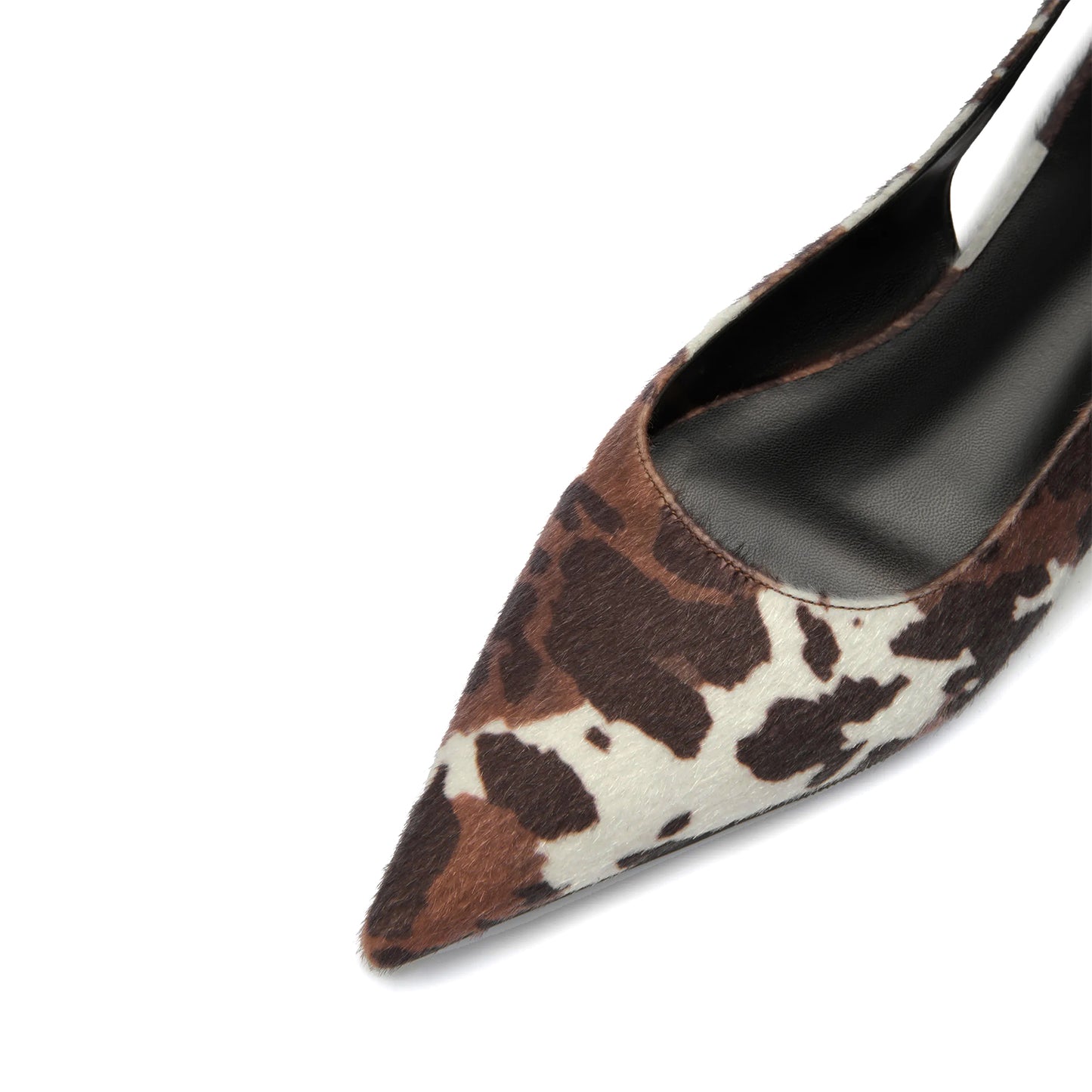 Cow Pattern Pony Hair Pointed-Toe Simple Back Strap Flats