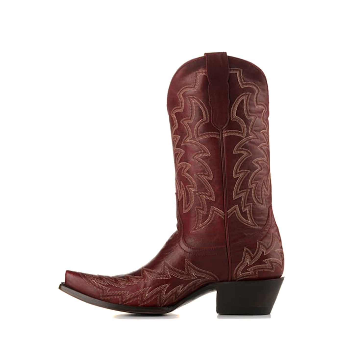 Dark Red Snip-Toe Delicate Embroidery Mid Calf Chic Cowgirl Boots