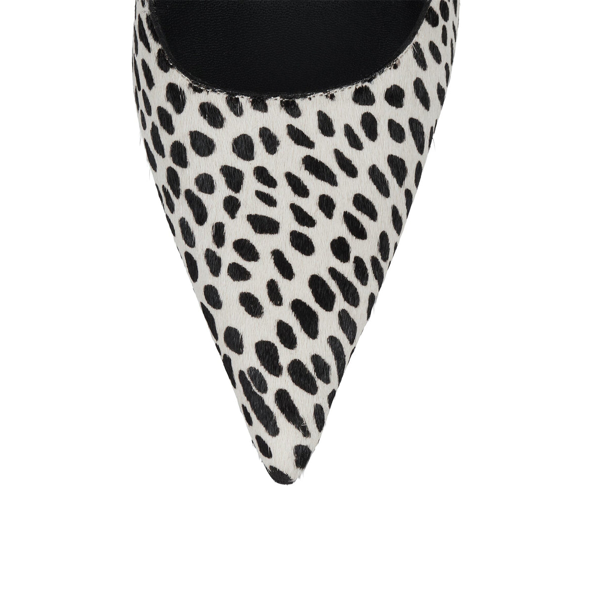 White And Black Spots Pony Hair Vegan Leather Pointed-Toe Slingback High Heels
