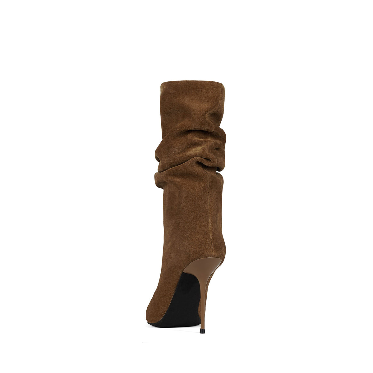 Brown Faux Suede Pointed-Toe Slip-On Ankle Stiletto Boots