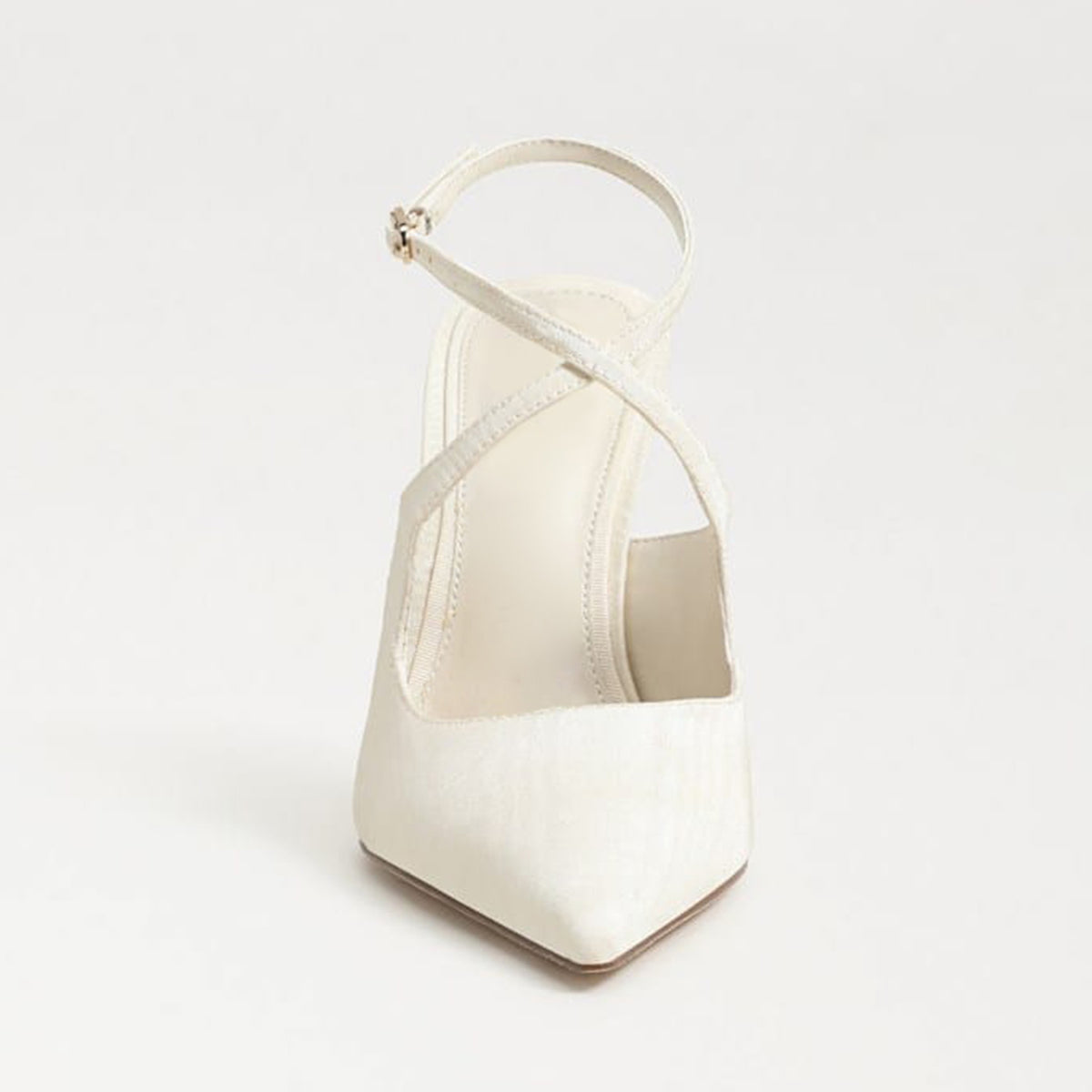 Ivory Satin Pointed-Toe Crossed Strap Chic High Heels