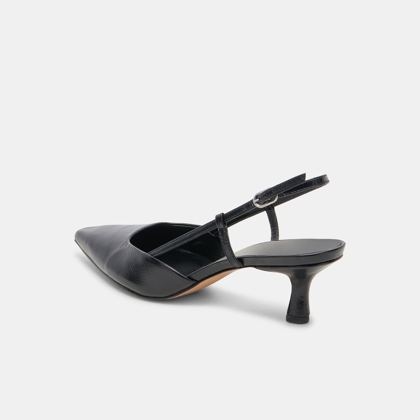 Black Pointed-Toe Classic Slip-On Slingback Kitten Heels