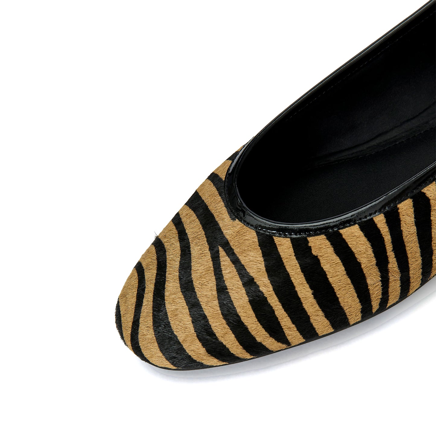 Zebra Print Pony Hair Vegan Leather Square-Toe Classic Ballet Flats