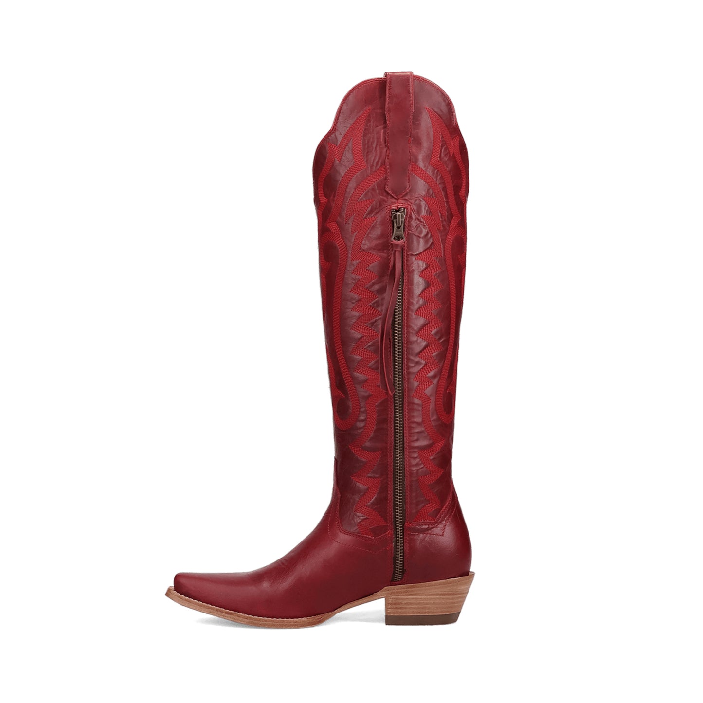 Red Snip-Toe Grace Embroidery Half-Zip Knee High Cowgirl Boots