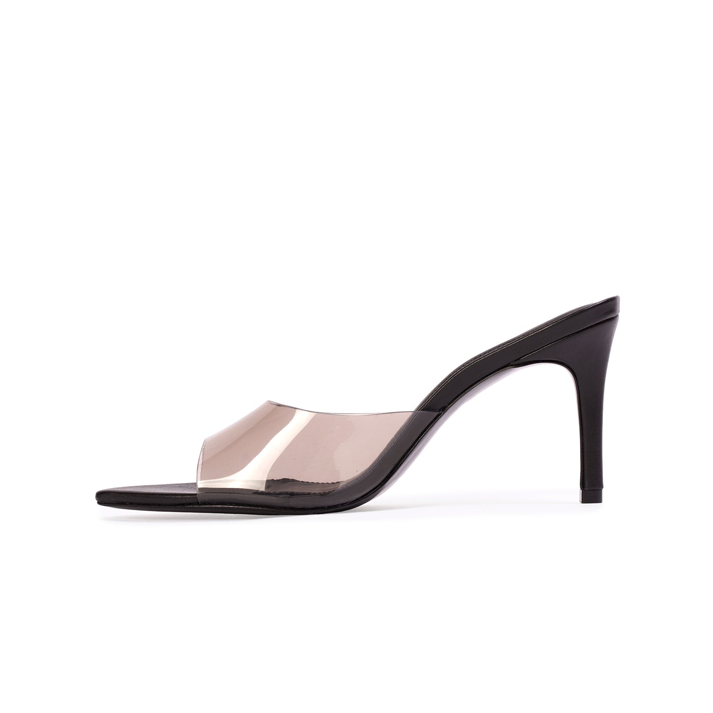 Black TPU Film Pointed-Toe Backless High Heels
