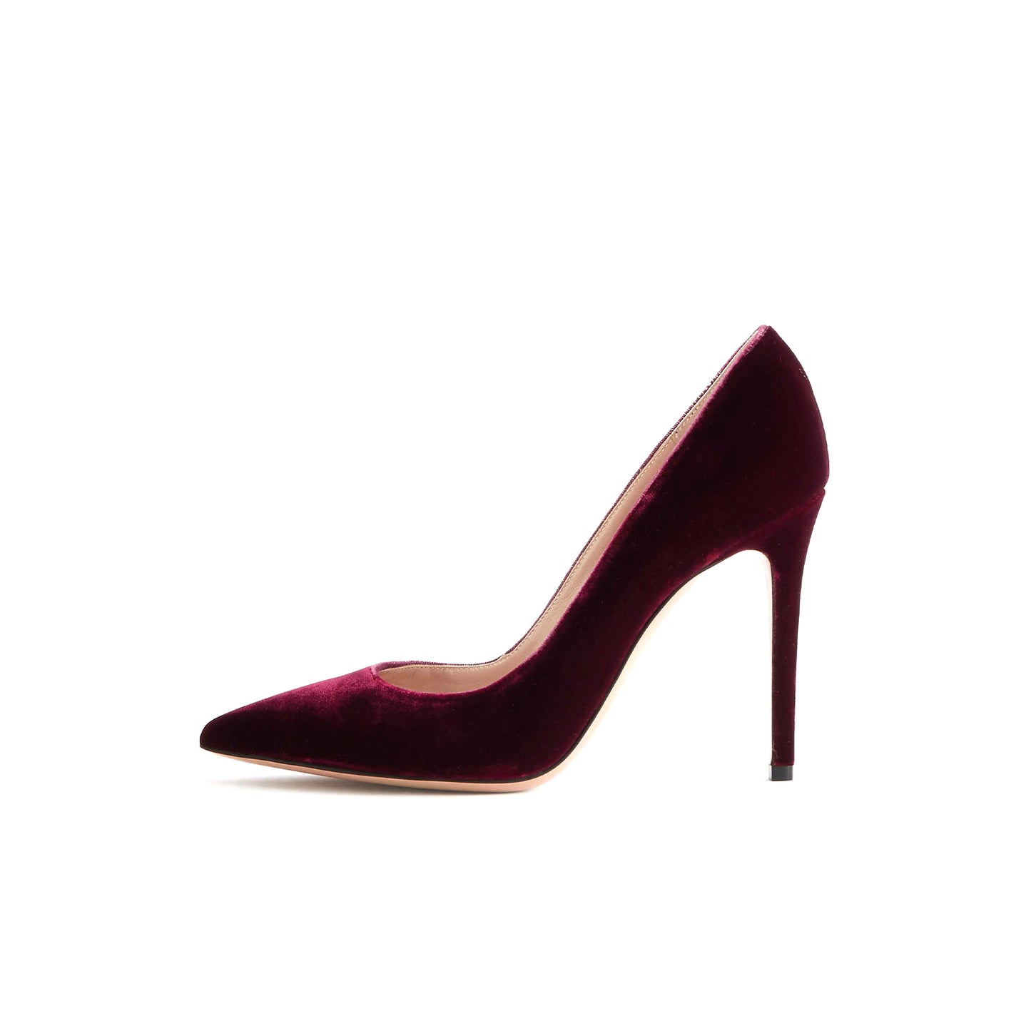 Burgundy Velvet Pointed-Toe Slip-On Classic High Heels
