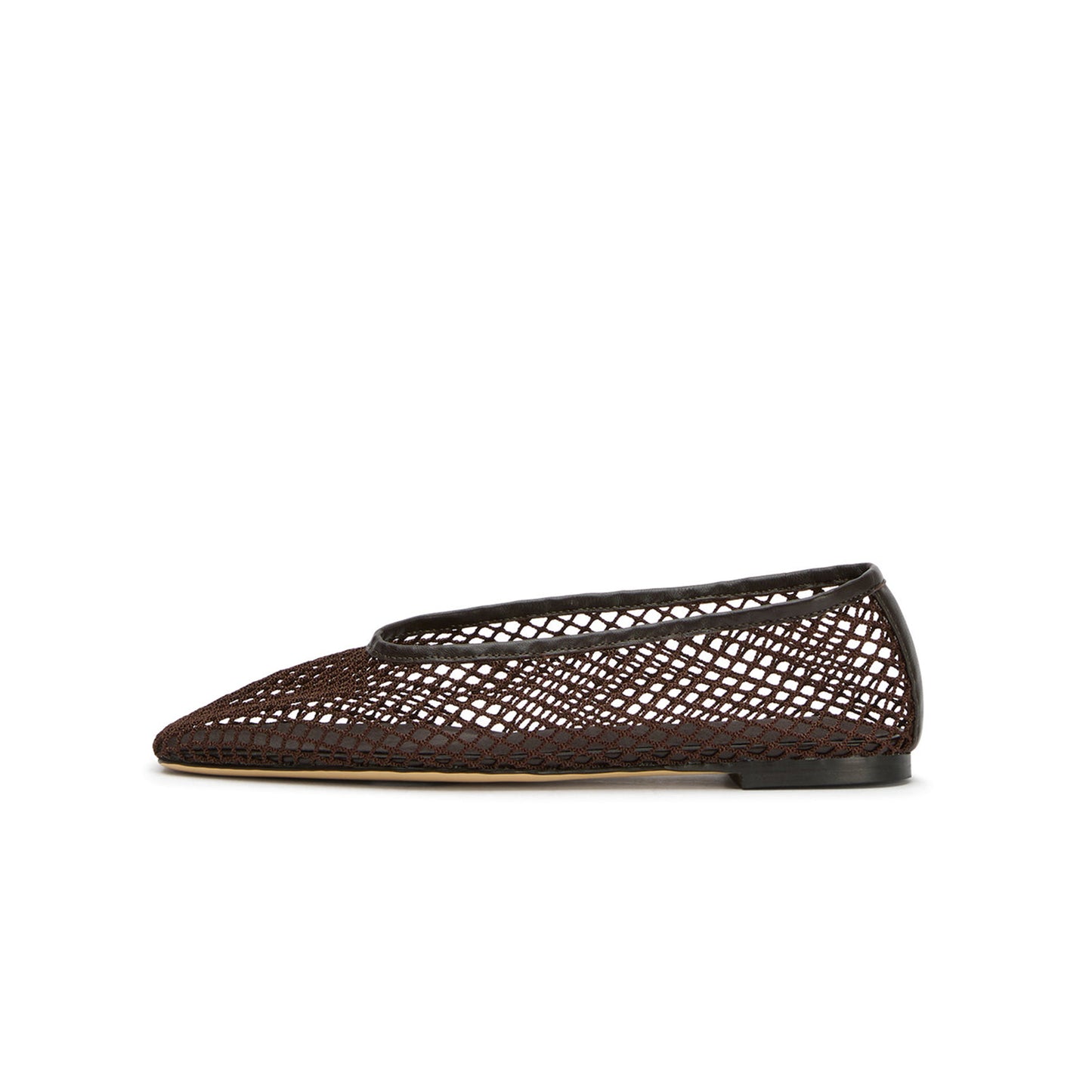 Chocolate Mesh Vegan Leather Square-Toe Ballet Flats