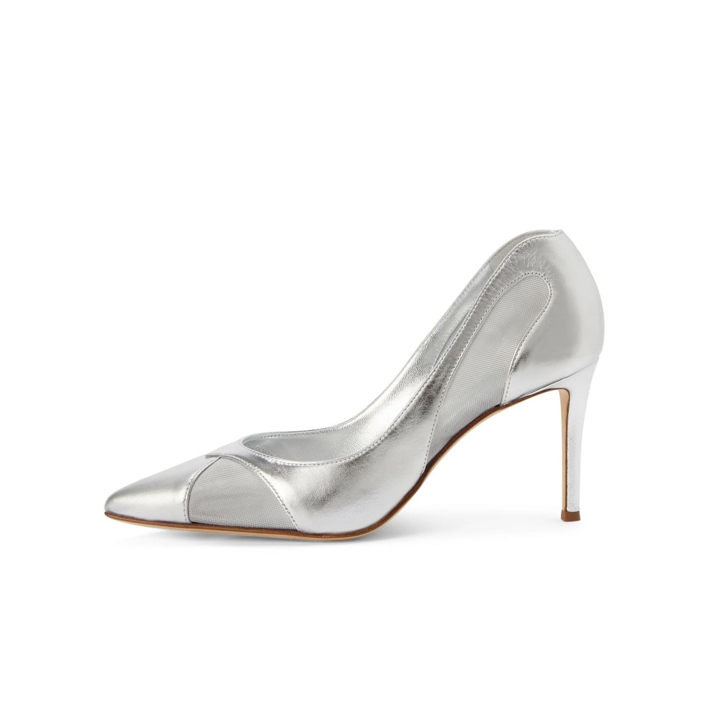 Metallic Silver Mesh Pointed-Toe Slip-On High Heels Pumps