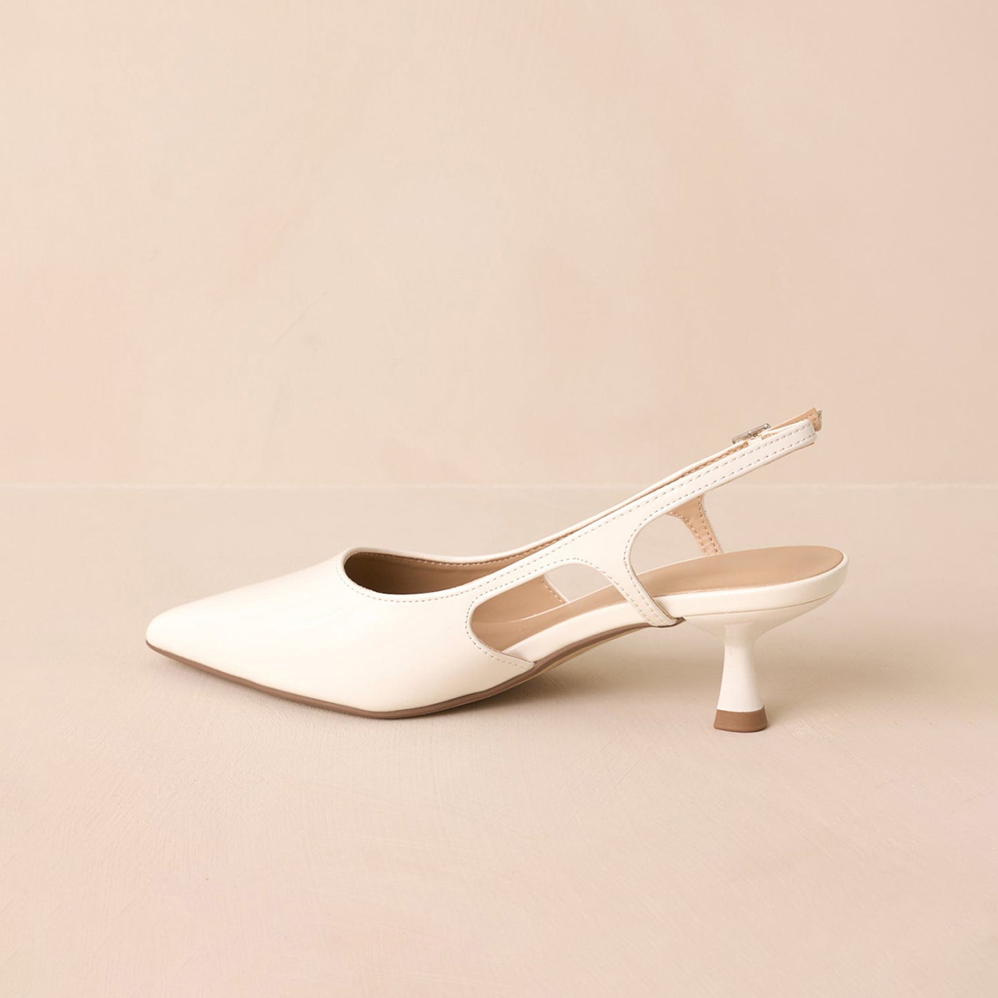 Patent White Pointed-Toe Classic Slingback Kitten Heels