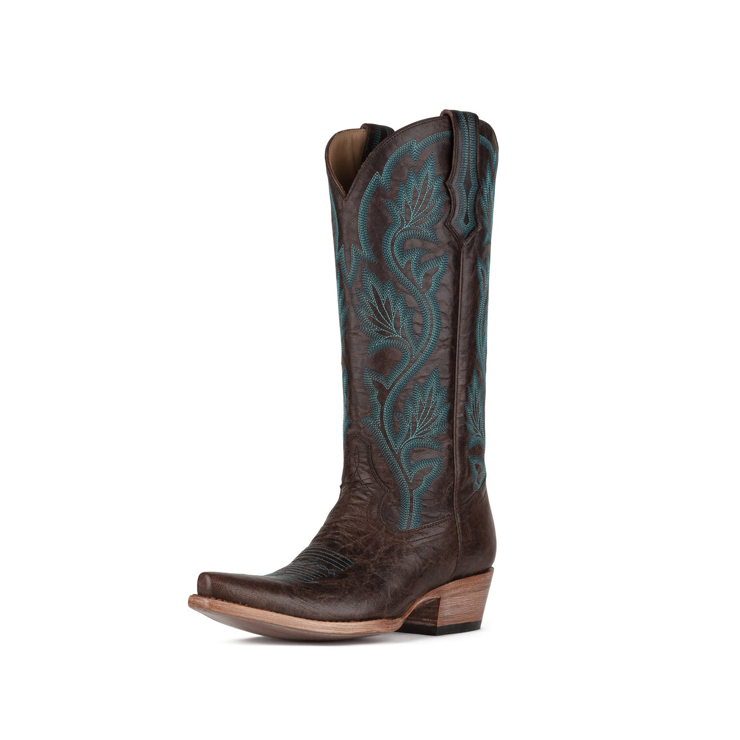 Chocolate Snip-Toe Plant Embroidery Mid Calf Cowgirl Boots