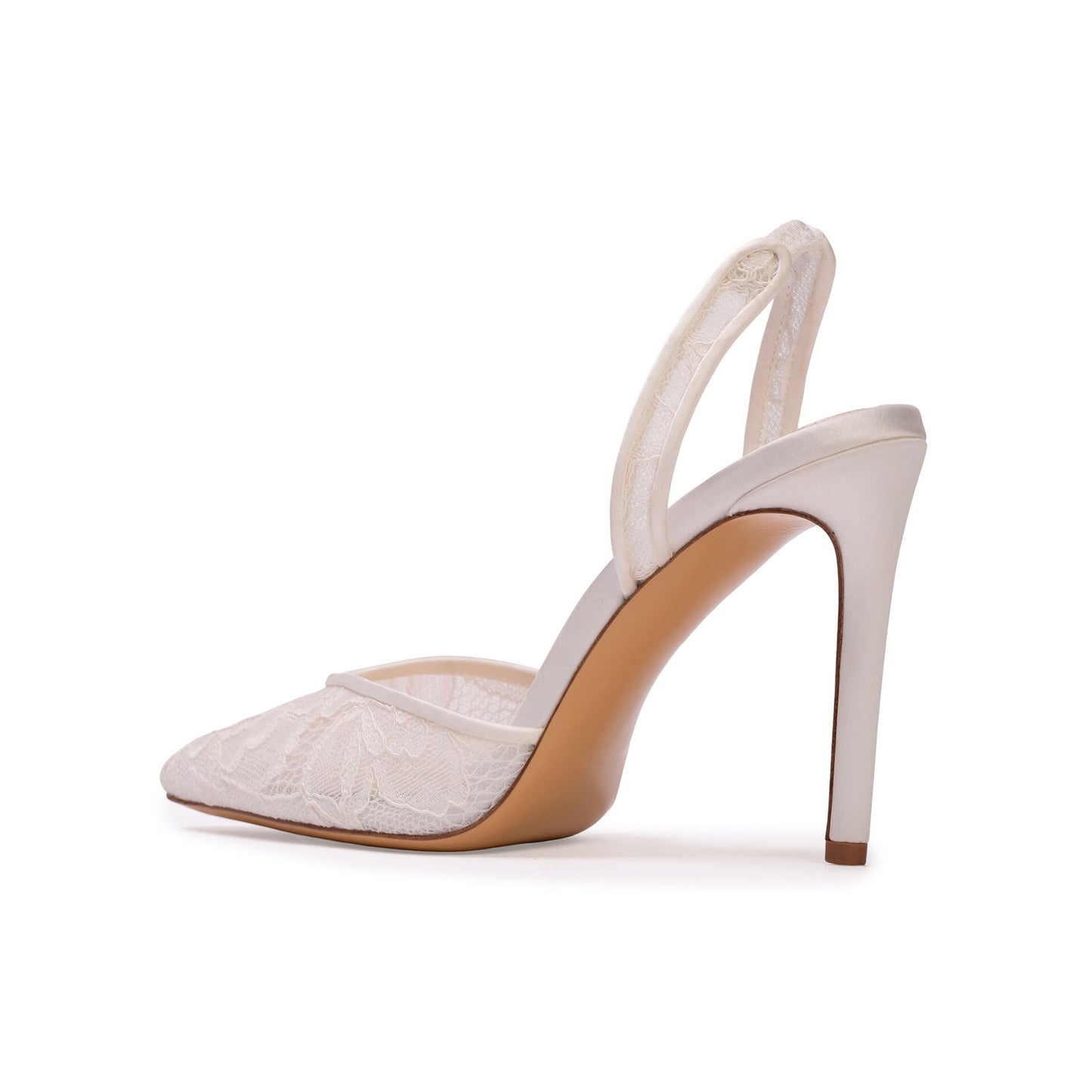 White Lace Mesh And Satin Pointed-Toe Slingback Chic High Heels