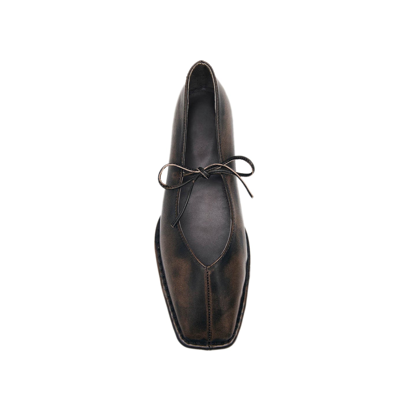 Vintage Brown Square-Toe V-Cut Vamps Middle Bow Ballet Flats