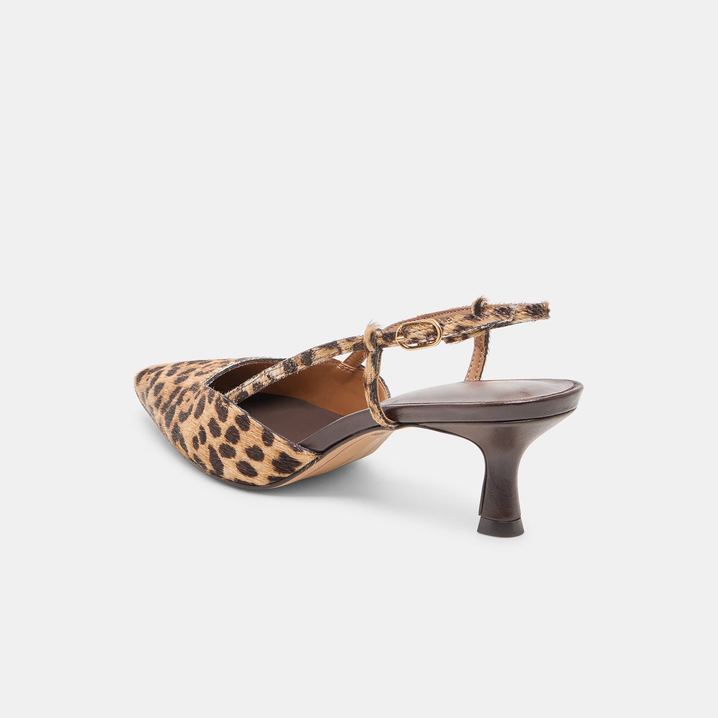 Leopard Pony Hair Print Pointed-Toe Classic Slip-On Slingback Kitten Heels