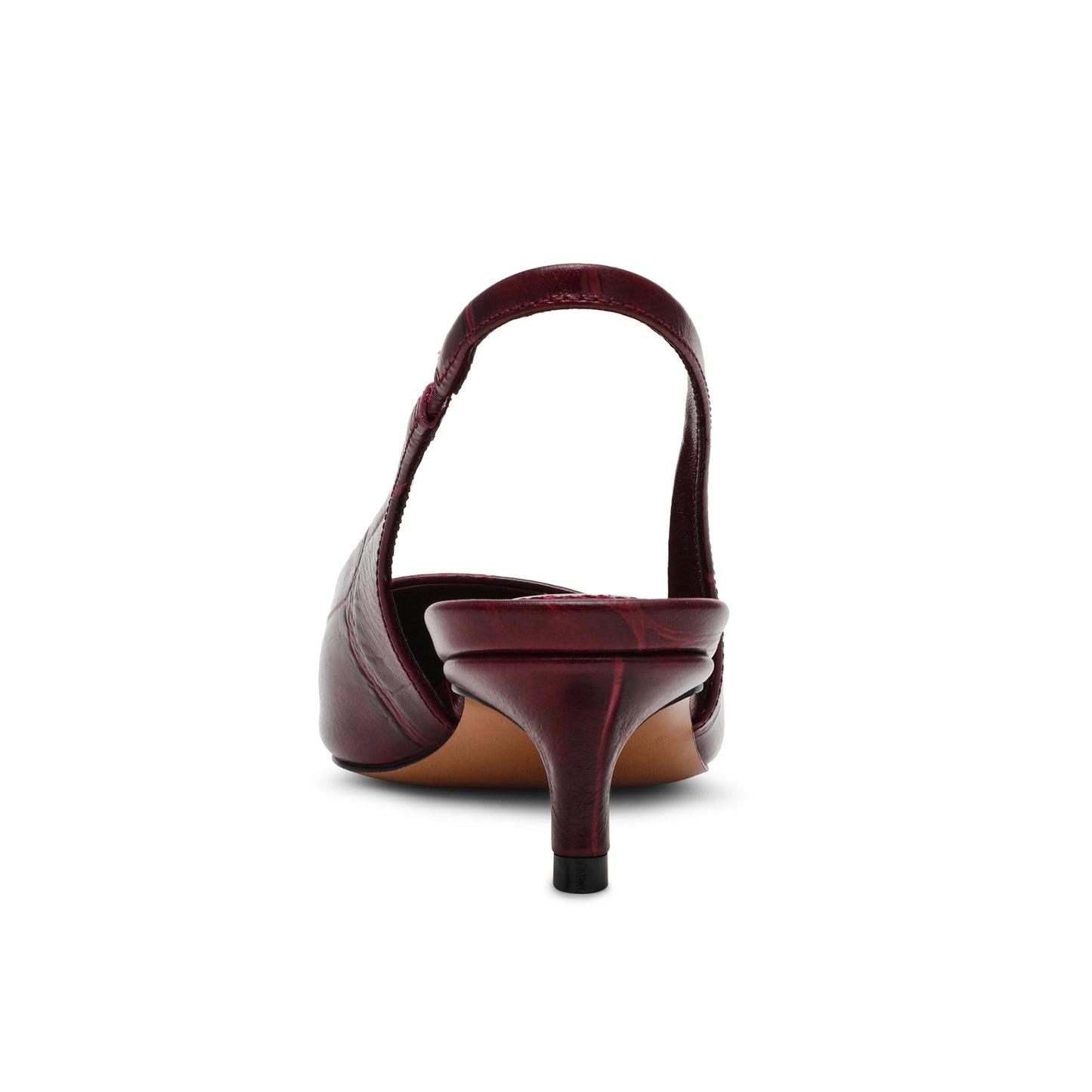 Wine Red Stone Print Pointed-Toe Classic Slingback Kitten Heels