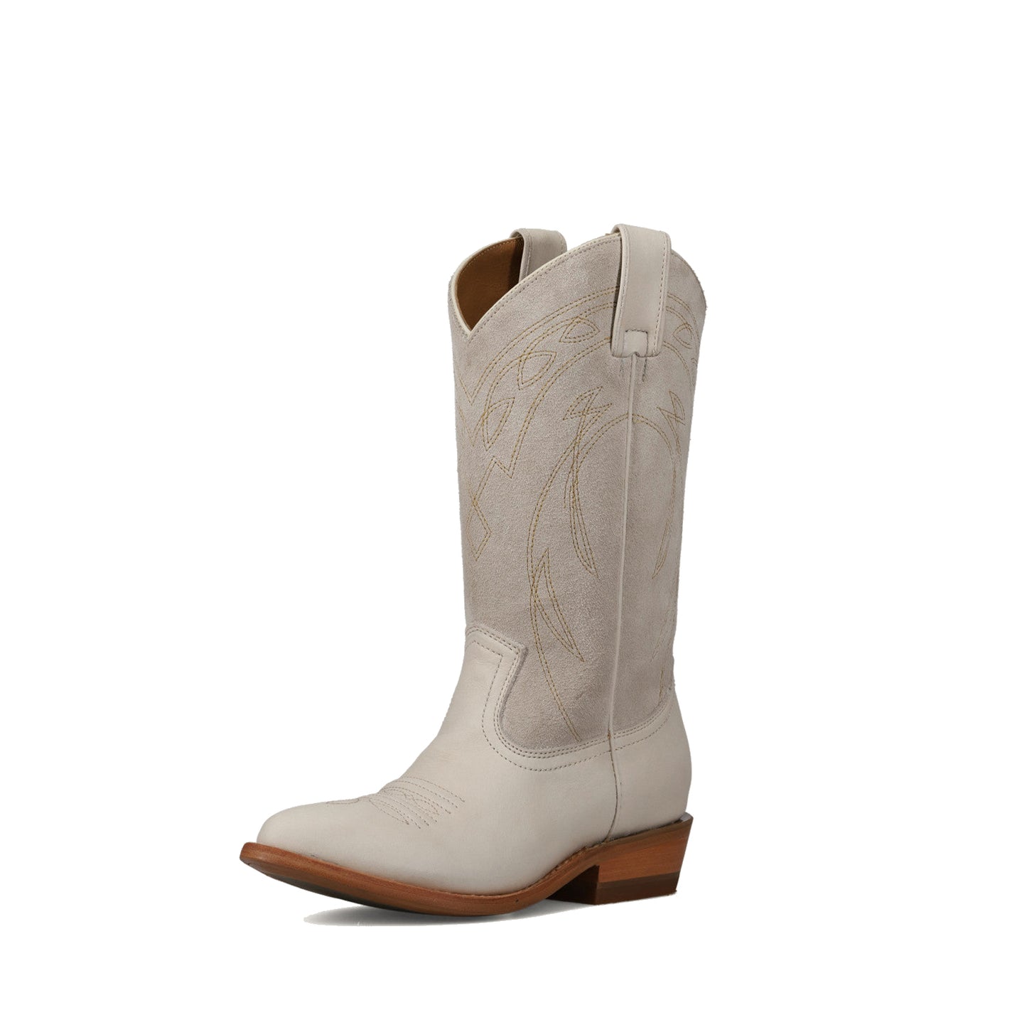 Ivory Almond-Toe Chic Embroidery Western Mid Calf Cowgirl Boots