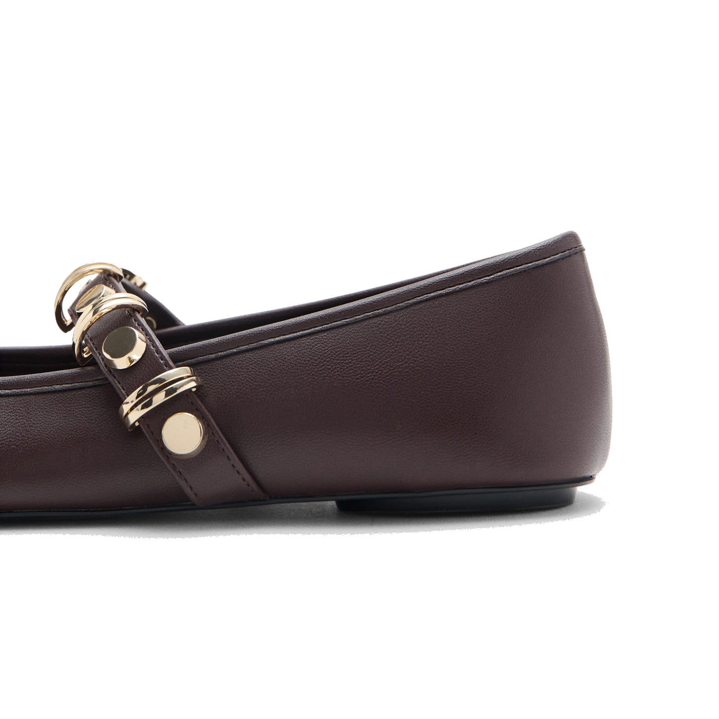 Burgundy Square-Toe Front Bow And Studded Mary Jane Ballet Flats